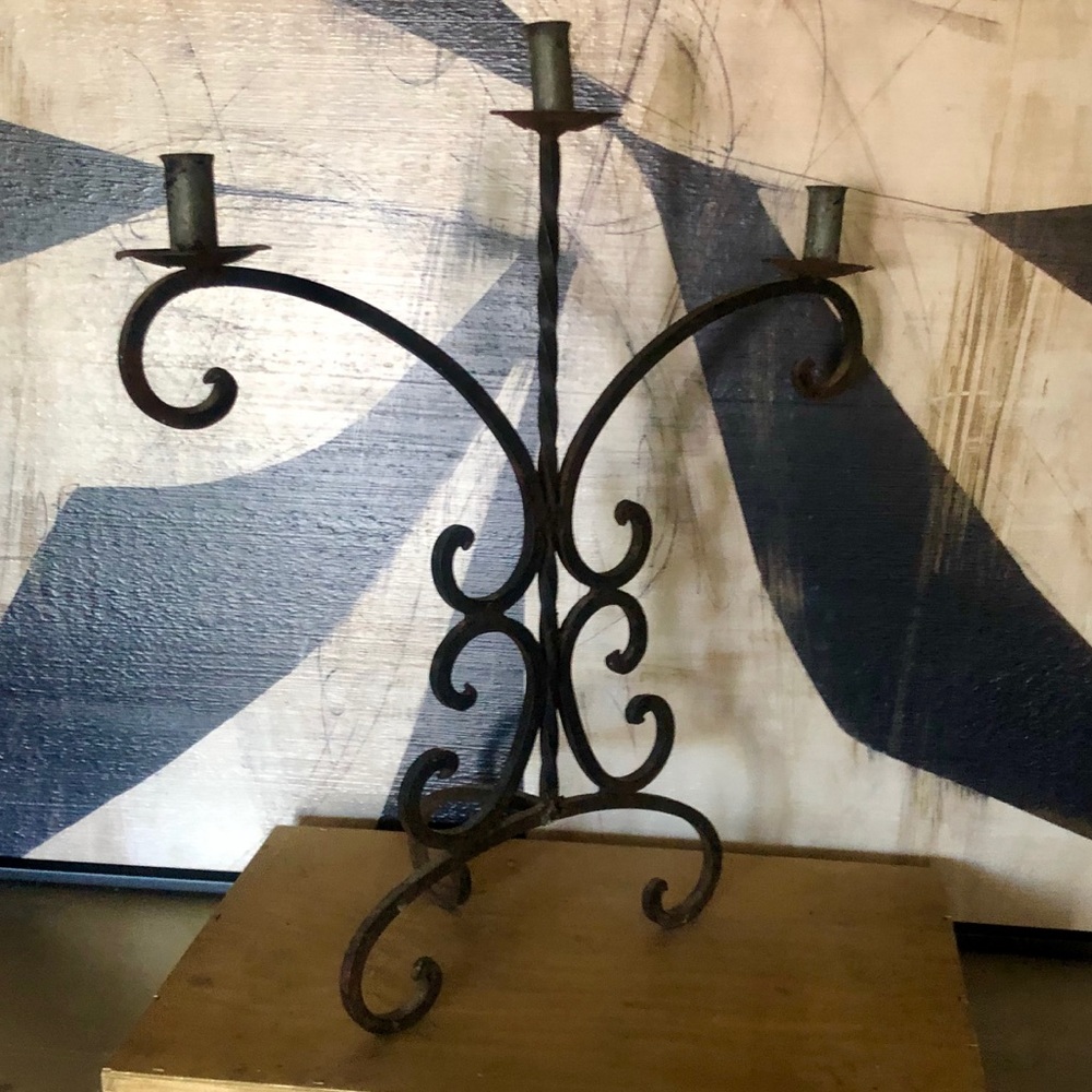 Rustic Wrought Iron Candleabra 23' H X 20 1/2 W